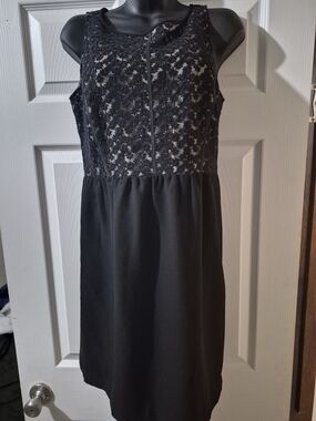 LOFT Black Lace Bodice Midi Dress